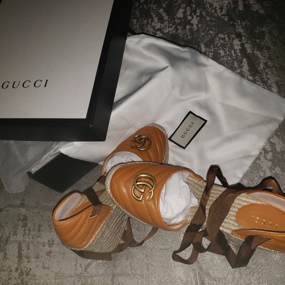 Gucci marmont leather wedge espadrille platform sa
